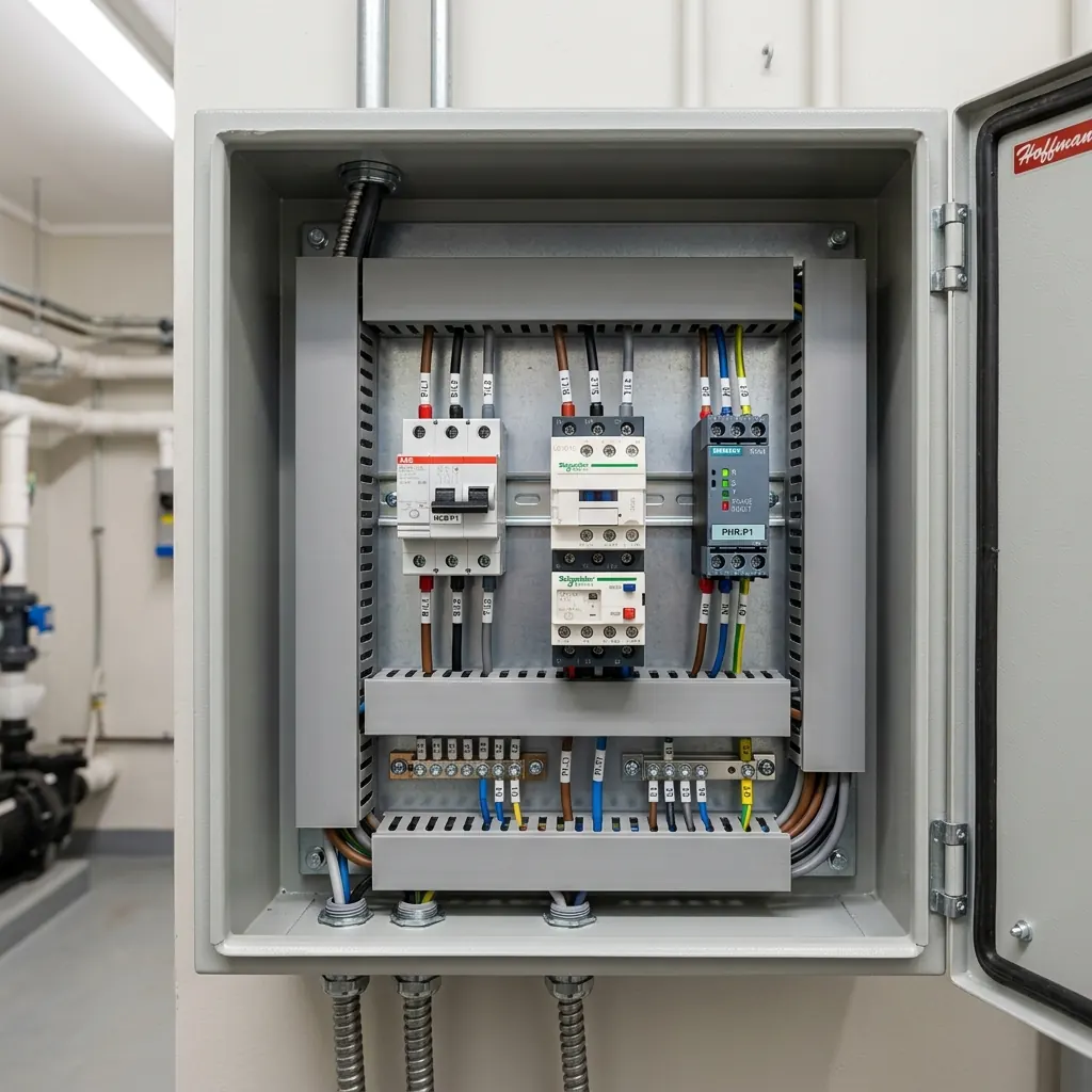 Quadro elétrico com contator e relé de sobrecarga para proteção de motobomba